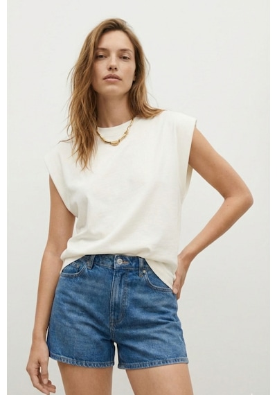 Elemge %100 Pamuk Süprem Tok Kumaş Kadın Oversize Ekru T-shirt Geniş Omuzlu Dökümlü Kolsuz Bol Kalıp