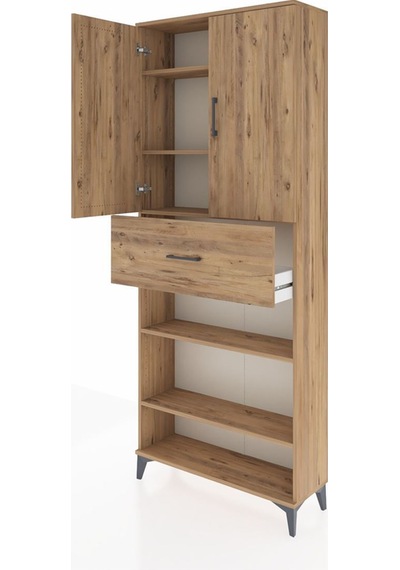 Arges Dolap 5 Raflı Tek Çekmeceli 2 Kapaklı 88x30x221 Çam-çam Atlas Çam