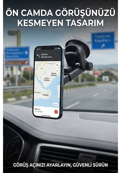 Güçlü Manyetik Teleskopik Kol Araç İçi Telefon Tutucu Çift Kilitli Ve Dayanıklı Vantuz 360 Mt6040