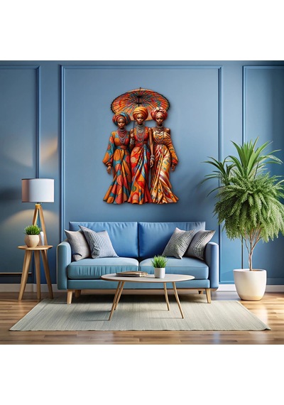 Şemsiye Altında Üç Afrikalı Kadın - Metal Tablo - Dec0272 62 X 95 Cm Çok Renkli