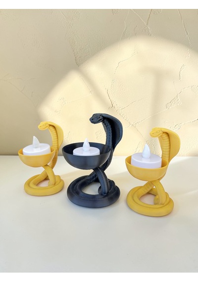 3'lü Kobra Figürlü Tealight Mumluk Seti Gold Mat Siyah Dekoratif Yılan Mumluk Gold - Siyah