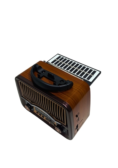 Gold Silver Gs-1360 Güneş Enerjili Ahşap Nostaljik Kamp Radyo Şarjlı Bluetooth Hoparlör Usb Tf Solar Panel