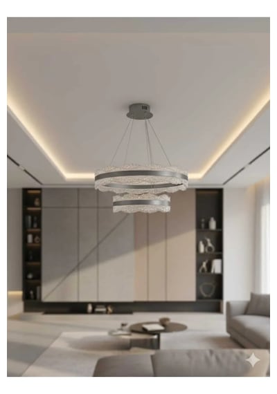 Bohem Aydınlatma Modern Dağ Modeli 40x60 3 Renk Led Kumandalı Salon Avizesi Beyaz Sarı Günışığı Krom