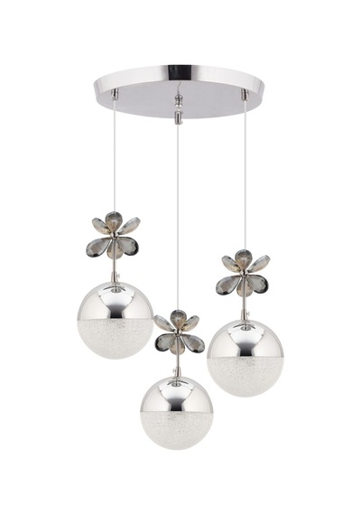 Kelebek 3'lü Krom Sarkıt 3 Renk Modu Ledli Kristal Taşlı Modern Led Avize Krom