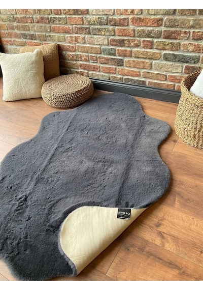 Saraz Halı Tavşan Tüyü Post Peluş Ultra Yumuşak Post Puffy Antrasit