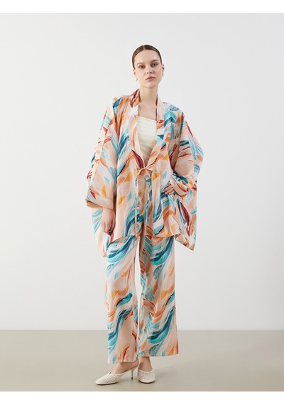 Lcw Modest Karışık Şal Yaka Desenli Oversize Kadın Kimono Çok Renkli