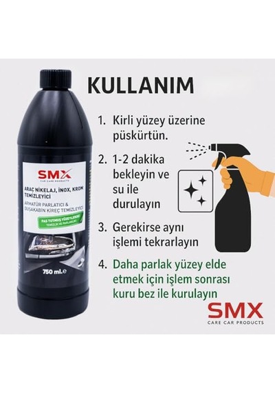Araç İnox Krom Ve Nikelaj Temizleyici-armatür Parlatıcı,duşakabin Kireç Temizleyici 750 Ml