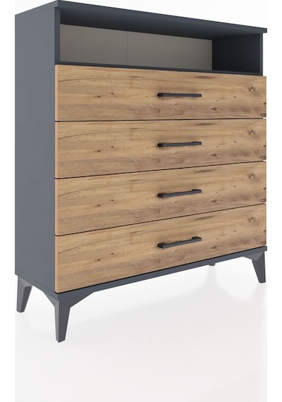 Arges Şifonyer Tek Raflı 4 Çekmeceli 88x30x96 Antrasit-çam Antrasit