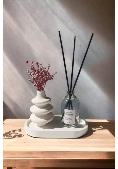 Dekoratif Beton Makaron Mini Vazo Fresh Soft Oda Kokusu Set Stantlı