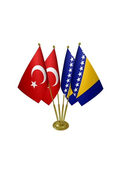 Masa Üstü Bosna Hersek Bayrağı Türk Bayrağı Dörtlü Pirinç Direk M