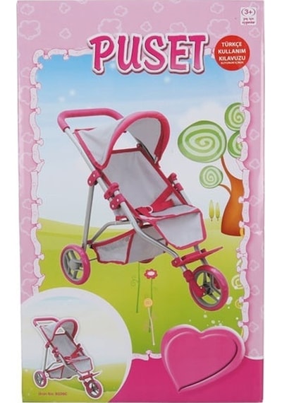 3 Tekerlekli Pembe Gri Metal Puset