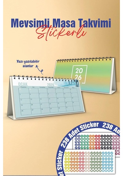2026 Mevsimli Dekoratif Spiralli 10x20cm Masa Takvimi