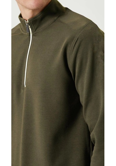 Barlashive Erkek 3 İplik Pamuklu Uzun Kol Yarım Farmuarlı Yakalı Sweatshirt - - Haki Çok Renkli