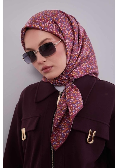 Levidor Mini Yazı Detayi Twill İpek Eşarp-0926 Pembe