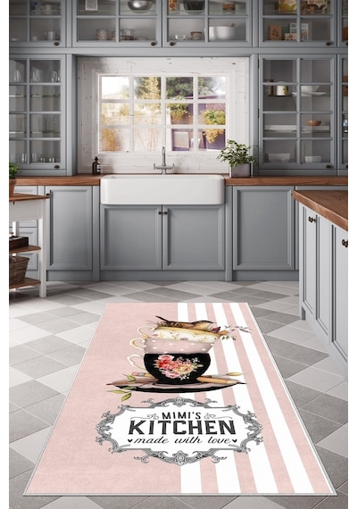West Home Dijital Baskı Yıkanabilir Kaymaz Taban Mutfak Halısı Wh 436 Rose