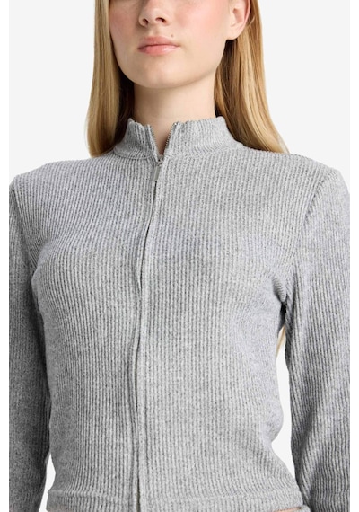 Defacto Dik Yaka Fermuarlı Sweatshirt F0999AX25WN Gri