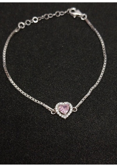 Pembe Kalp Taşlı 925 Ayar Gümüş Bileklik Şık Ve Romantik Takı, Hediye İçin Mükemmel Seçim Pembe