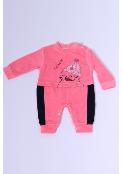 Hçm Bebek Kadife Tulum Uzun Kollu Çıtçıtlı Baskılı D5 Pembe