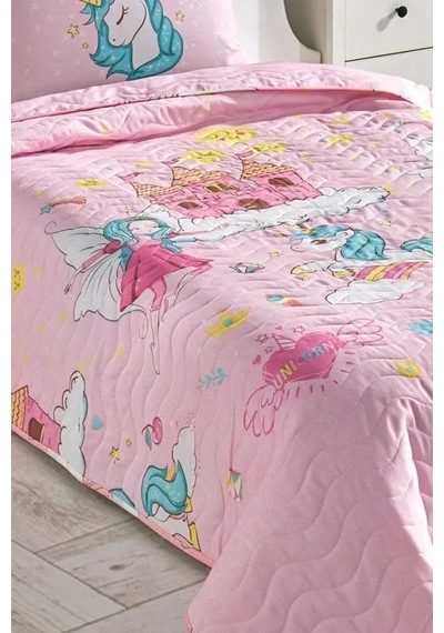 Kapitone Yatak Örtüsü Seti Tek Kişilik Unicorn Dreams Pembe Pembe