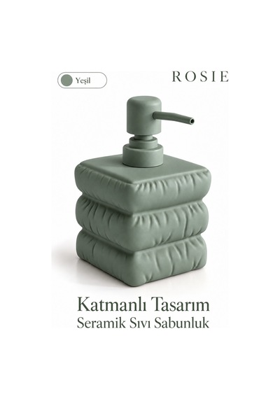 Rosıe Adaçayı Yeşili Katmanlı Kare Seramik Sıvı Sabunluk 500 Ml Karışık