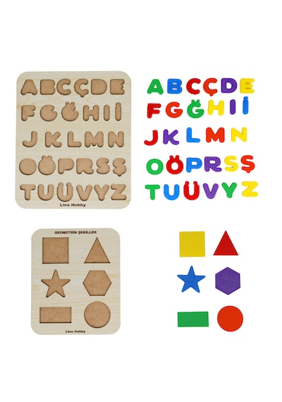 Türkçe Alfabe Ve Geometrik Şekiller - Eğitici Ahşap Bultak Puzzle 1 Adet
