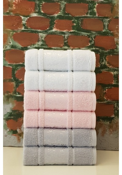 Havlu 6 Adet Camellia Beyaz Pembe Gri- 50x80 Cm Çok Renkli