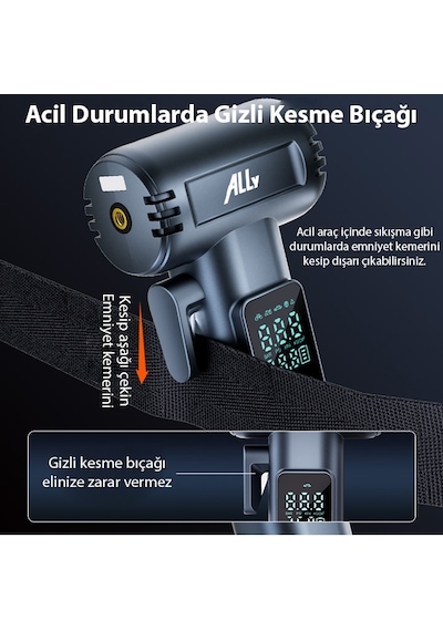 Ally St-5530 Dijital Şarjlı Araç Lastik Hava Şişirme Pompası Power Bank Penere Kırıcı