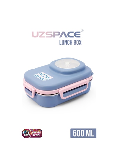 Uzspace 600 Ml Çorba Kaseli-çelik Kaşık Çatallı Paslanmaz Çelik Bento Lunch Box Yeni Nesil Sefer Tası-fflbox8021600 Lacivert