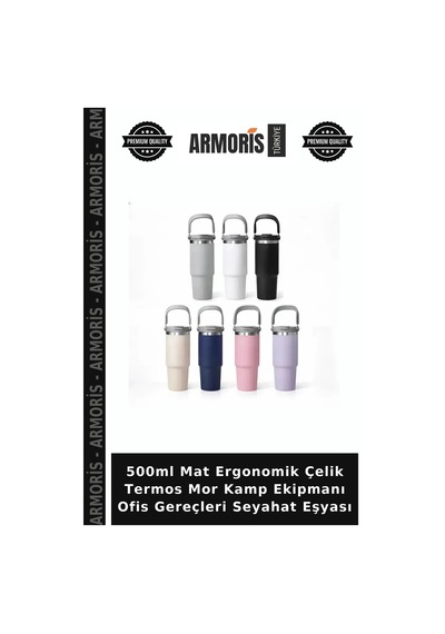 500ml Mat Ergonomik Çelik Termos Mor Kamp Ekipmanı Ofis Gereçleri Seyahat Eşyası