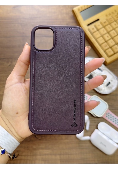 Apple iPhone 12/12 Pro Uyumlu Premium Deri Dokulu Darbelere Karşı Dayanıklı Nazal Silikon Kılıf Mor