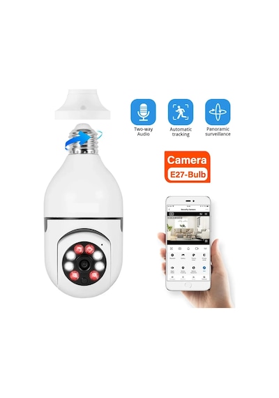 Panoramik Ampul Kamera Kablosuz E27 Ampul Kamera Projeksiyon 360 Derece