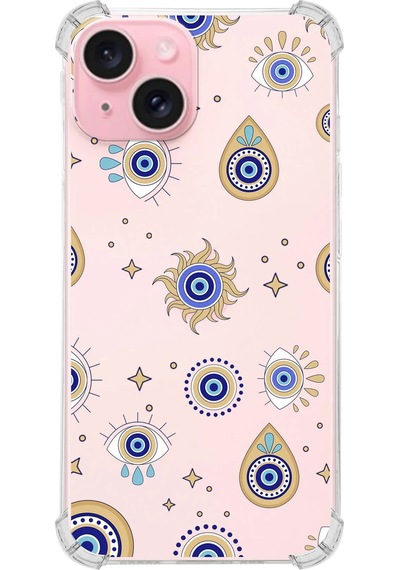 Printify Apple Uyumlu iPhone 15 Plus Devil Eye 5 Baskılı Şeffaf Köşe Korumalı Antişok Kılıf 0166e