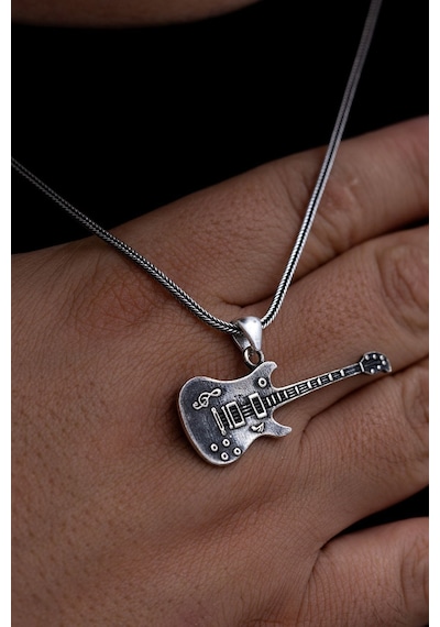 Erkek Gümüş Kolye - Gitar Erkek Gümüş Kolye Zincir