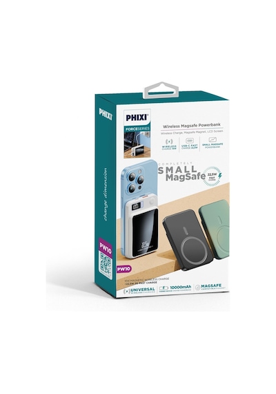 Phixi Force PW10 10000 mAh 2 Çıkışlı Wireless Magsafe Powerbank Siyah
