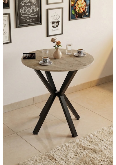 Yuvarlak Masa Traverten Ekru 70 Cm Çok Renkli