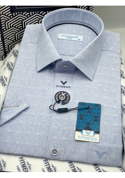 Klasik Kısa Kol Keten Cotton Nefes Alan Kumaş Hediye Kutulu Erkek Gömlek Fs-004570 - Mavi-3289 MAVİ