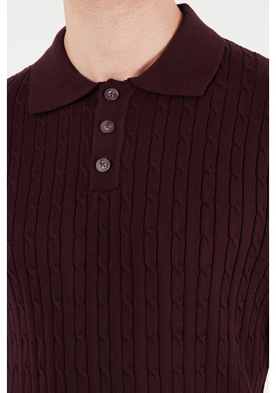 Buratti Örgü Desenli Pamuklu Düğmeli Uzun Kollu Polo Erkek Polo 7020353 Bordo Buratti Örgü Desenli Pamuklu Düğmeli Uzun Kollu Polo Erkek Polo 7020353 Bordo