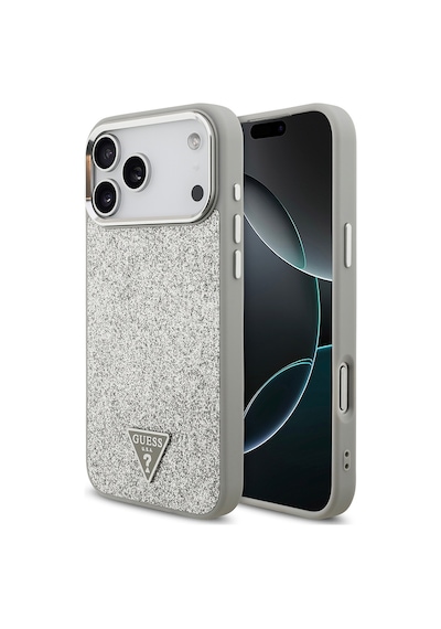 Apple Uyumlu iPhone 17 Pro Max Kılıf Guess Lisanslı M-safeli Metal Kamera Çerçeve Üçgen Logolu Glitter Gri Gri