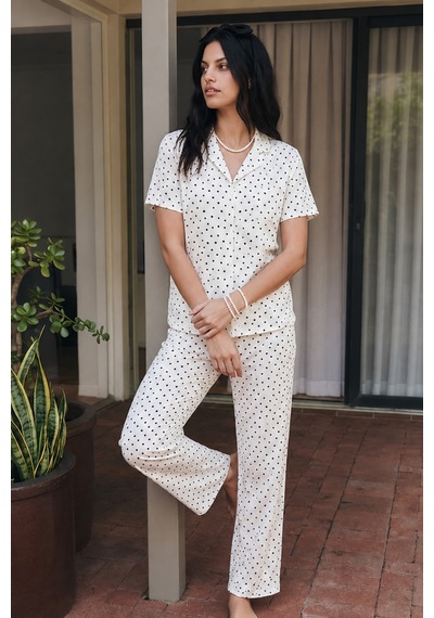 Viskon Karışım Homewear Kar Beyaz Pijama Takımı