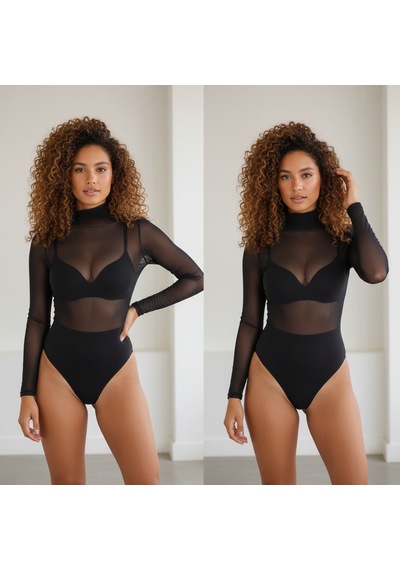 Bonbon Kadın Uzun Kol Dik Yaka Alttan Çıtçıtlı Transparan Tül Siyah Renk Body Bb2378 Siyah Bonbon Kadın Uzun Kol Dik Yaka Alttan Çıtçıtlı Transparan Tül Siyah Renk Body Bb2378 Siyah