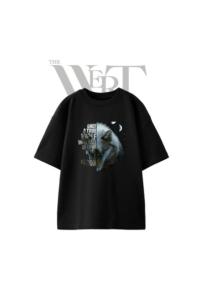 Thewert Wolf Moon Tasarım Baskılı Ünisex Siyah Oversize T-shirt