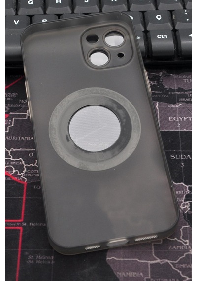 Apple Uyumlu iPhone 13 Uyumlu Siyah Renkli Yarı Şeffaf İnce Sert Kapak Kılıf Kamera Lens Korumalı Siyah -