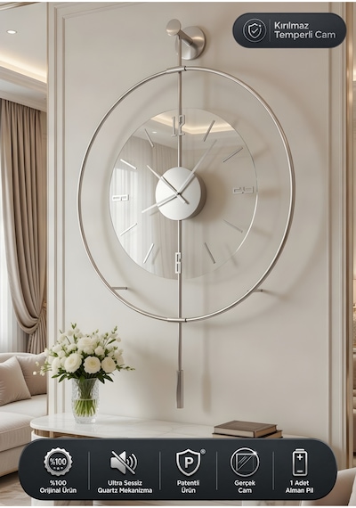MetaQuartz Aksesuar (Büyük Boy-50*75 cm)Mat Gümüş Luxry Şeffaf Göbek Metal Dekoratif Camlı Gri