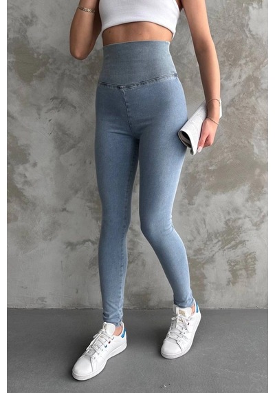 Buz Mavi Ekstra Yüksek Bel Kot Tayt Pantolon Jeggings Buz Mavi
