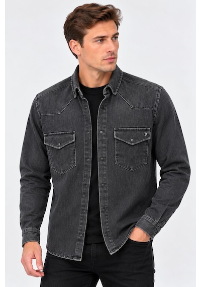 Classics Men Report Uzun Kol Slim Fit Erkek Jean Gömlek - 7783 Füme