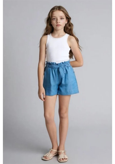 Defacto Beli Bağcıklı Mavi Denim Şort Kız Çocuk G6380a826smnm28 Mavi-nm28
