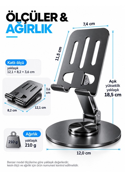 Alüminyum Metal 360 Ayarlanabilir Telefon Ve Tablet Standı Masaüstü Tutucu