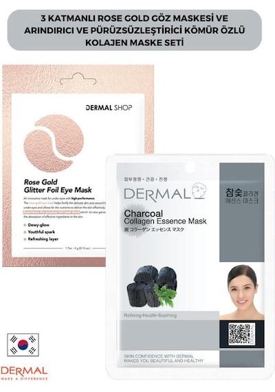 Dermal 3 Katmanlı Rose Gold Göz Maskesi + Kömür Özlü Kolajen Maskesi