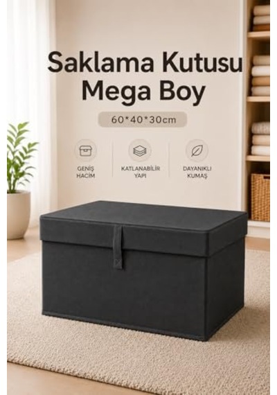 Çok Amaçlı Saklama Kutusu Düzenleyici Kapaklı Sandık Tipi Kutu Hurç Organizer 3 Lü Set Antrasit, Mega 60x40x30 Diğer