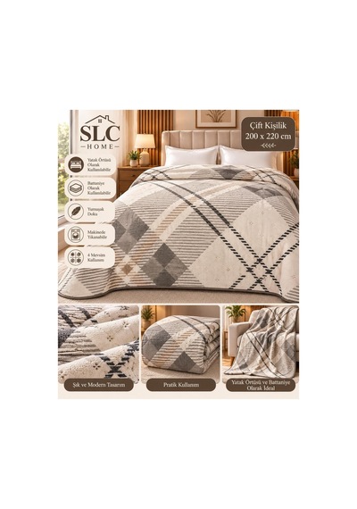 Slc Home Modern Yatak Örtüsü Battaniye Çift Kişilik 4 Mevsim Çok Amaçlı Şık Tasarım Gri - 938834646 Gri